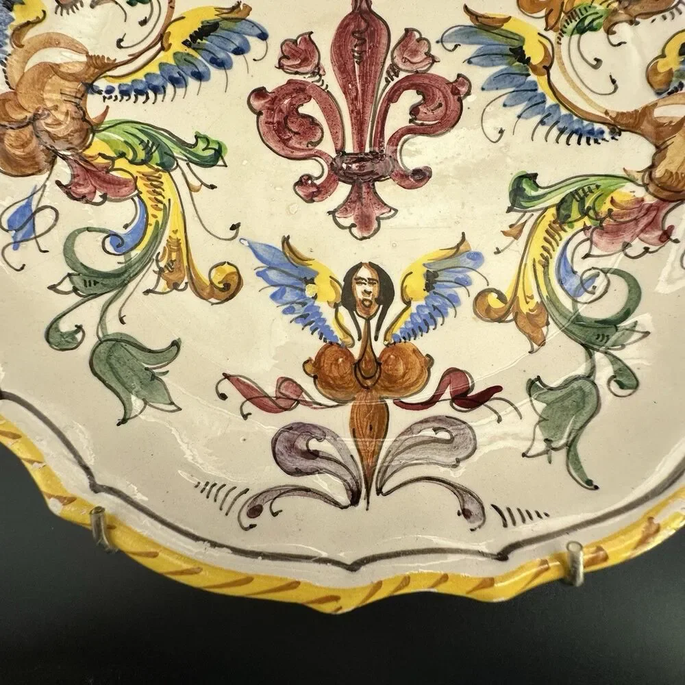 Vintage Fratelli Fanciullacci Italy Majolica Dragon Plates Set 2 Ready to Hang